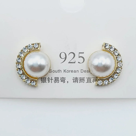 🔥  Geometric Semicircle Shape Pearl Stud Earrings For Women, FB16FA1059 - Picture 5 of 5